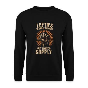 Left Handed Lefty Left-Hander Leftie Buddy - Unisex Pullover - Schwarz - Vorne - Alina (178cm) & Michal (187cm)