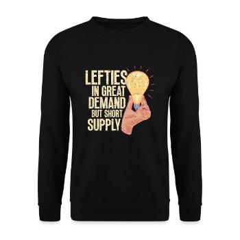 Left Handed Lefty Left-Hander Leftie Buddy - Unisex Pullover - Schwarz - Vorne - Alina (178cm) & Michal (187cm)
