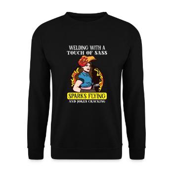 Female Welder Funny - Unisex Sweatshirt - black - Front - Alina (178cm) & Michal (187cm)