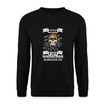 Skeleton Mechanic Horreur Garage Funny Bones Spooky - Sweat-shirt Unisexe - noir - Devant - Alina (178cm) & Michal (187cm)