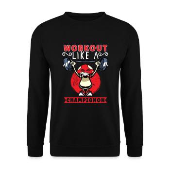 Funny Mushroom Fitness Gym Workout Power - Sweat-shirt Unisexe - noir - Devant - Alina (178cm) & Michal (187cm)