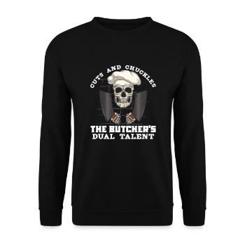 Fleischschneider Metzger Horror Skelett Gore - Unisex Pullover - Schwarz - Vorne - Alina (178cm) & Michal (187cm)