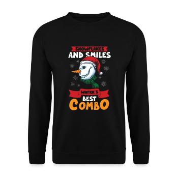 Funny Snowman Season Winter Christmas Snowman Joy - Unisex Pullover - Schwarz - Vorne - Alina (178cm) & Michal (187cm)