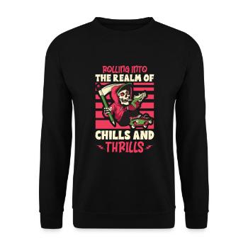 Gruseliger Skating Skeleton Skater Hallowen Horror - Unisex Pullover - Schwarz - Vorne - Alina (178cm) & Michal (187cm)