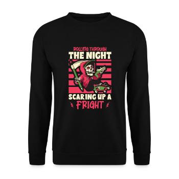 Gruseliger Skating Skeleton Skater Hallowen Horror - Unisex Pullover - Schwarz - Vorne - Alina (178cm) & Michal (187cm)