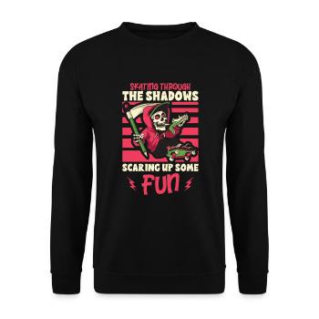 Gruseliger Skating Skeleton Skater Hallowen Horror - Unisex Pullover - Schwarz - Vorne - Alina (178cm) & Michal (187cm)