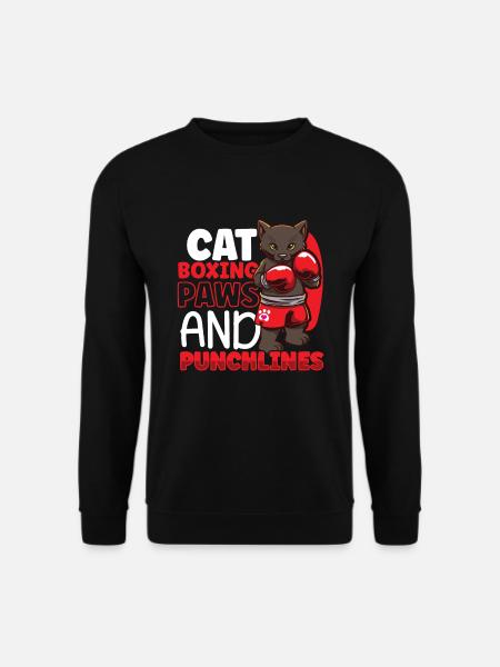 Katze Boxen Boxring Boxerhandschuhe Boxkämpfer - Unisex Pullover - Schwarz