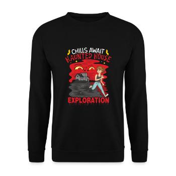 Horror Paranormales Spukhaus Gruseliges Halloween - Unisex Pullover - Schwarz - Vorne - Alina (178cm) & Michal (187cm)