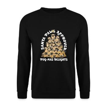 Mops Weihnachten Mops Weihnachtsmann Mops Ornament - Unisex Pullover - Schwarz - Vorne - Alina (178cm) & Michal (187cm)