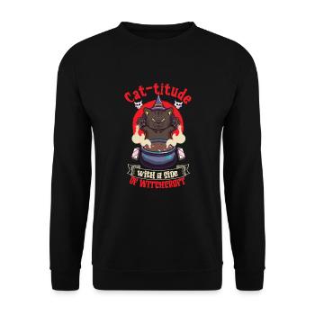 Katze Hexe Okkult Gothic Dunkel Satanisch - Unisex Pullover - Schwarz - Vorne - Alina (178cm) & Michal (187cm)