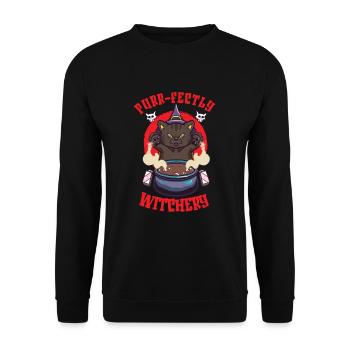 Katze Hexe Okkult Gothic Dunkel Satanisch - Unisex Pullover - Schwarz - Vorne - Alina (178cm) & Michal (187cm)