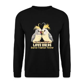 Valentinstag Turteltauben Vogelmotiv Romantisch - Unisex Pullover - Schwarz - Vorne - Alina (178cm) & Michal (187cm)