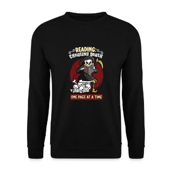 Reading Grim Reaper book lover literature, - Unisex Sweatshirt - black - Front - Alina (178cm) & Michal (187cm)