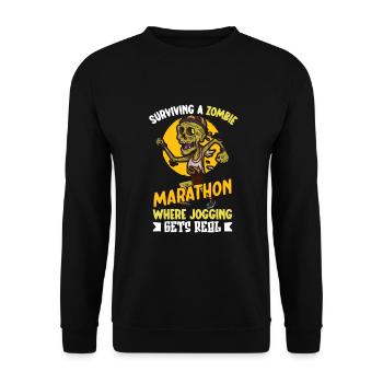 Funny Horror Zombie Marathon Jogging Runner - Unisex Sweatshirt - black - Front - Alina (178cm) & Michal (187cm)