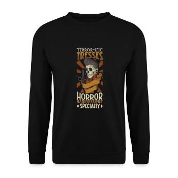 Horreur Spooky Coiffeur Coiffeur Cheveux - Sweat-shirt Unisexe - noir - Devant - Alina (178cm) & Michal (187cm)