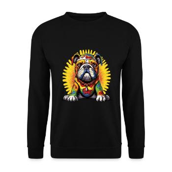 Cute British Bulldog Puppy Hippie Flower Child Pop - Unisex Sweatshirt - black - Front - Alina (178cm) & Michal (187cm)