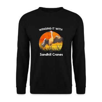 Sandhill Crane Lovers Bird Watching - Unisex Sweatshirt - black - Front - Alina (178cm) & Michal (187cm)