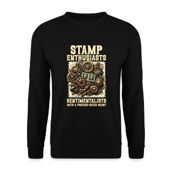 Philatelie Philatelist Briefmarke Sammeln - Unisex Pullover - Schwarz - Vorne - Alina (178cm) & Michal (187cm)