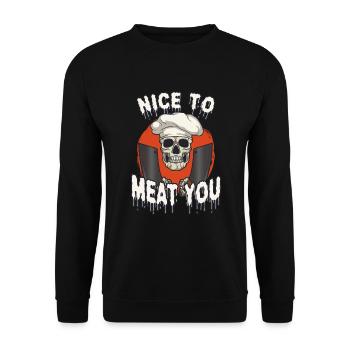 Fleischschneider Metzger Horror Skelett Gore - Unisex Pullover - Schwarz - Vorne - Alina (178cm) & Michal (187cm)
