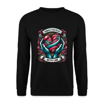 Gesunder Herzschlag Februar-herzbewusstsein - Unisex Pullover - Schwarz - Vorne - Alina (178cm) & Michal (187cm)