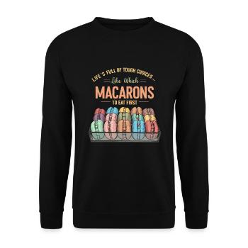 Macaron-liebhaber Französische Macarons - Unisex Pullover - Schwarz - Vorne - Alina (178cm) & Michal (187cm)