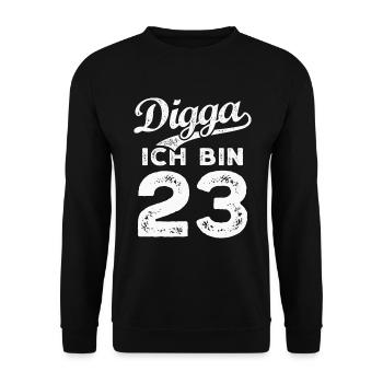 Digga Ich Bin 23 Jahre 23. Geburtstag - Unisex Pullover - Schwarz - Vorne - Alina (178cm) & Michal (187cm)