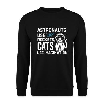 Katze Astronaut Astronomie Äußeres Sonnensystem - Unisex Pullover - Schwarz - Vorne - Alina (178cm) & Michal (187cm)