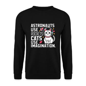 Katze Astronaut Astronomie Äußeres Sonnensystem - Unisex Pullover - Schwarz - Vorne - Alina (178cm) & Michal (187cm)