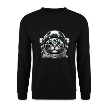 Katze Astronaut Astronomie Äußeres Sonnensystem - Unisex Pullover - Schwarz - Vorne - Alina (178cm) & Michal (187cm)