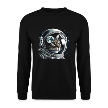 Katze Astronaut Astronomie Äußeres Sonnensystem - Unisex Pullover - Schwarz - Vorne - Alina (178cm) & Michal (187cm)
