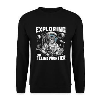 Katze Astronaut Astronomie Äußeres Sonnensystem - Unisex Pullover - Schwarz - Vorne - Alina (178cm) & Michal (187cm)