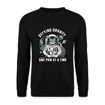 Katze Astronaut Astronomie Äußeres Sonnensystem - Unisex Pullover - Schwarz - Vorne - Alina (178cm) & Michal (187cm)