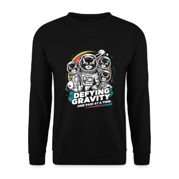 Katze Astronaut Astronomie Äußeres Sonnensystem - Unisex Pullover - Schwarz - Vorne - Alina (178cm) & Michal (187cm)