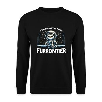 Katze Astronaut Astronomie Äußeres Sonnensystem - Unisex Pullover - Schwarz - Vorne - Alina (178cm) & Michal (187cm)