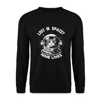 Katze Astronaut Astronomie Äußeres Sonnensystem - Unisex Pullover - Schwarz - Vorne - Alina (178cm) & Michal (187cm)