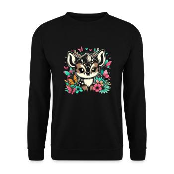 Niedlicher Pudu-hirsch Südamerika Cartoon-hirsch - Unisex Pullover - Schwarz - Vorne - Alina (178cm) & Michal (187cm)