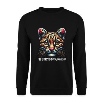 Ozelot Wild Cat Exotic Pets Jungle Big Cat - Unisex Pullover - Schwarz - Vorne - Alina (178cm) & Michal (187cm)