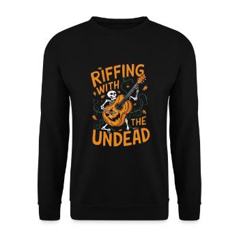 Musikalisch Kürbis Herbst Vibes Gespenstisch - Unisex Pullover - Schwarz - Vorne - Alina (178cm) & Michal (187cm)