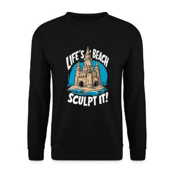 Kreative Sandburgen Kunst am Strand | Skulpturen - Unisex Pullover - Schwarz - Vorne - Alina (178cm) & Michal (187cm)