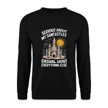 Kreative Sandburgen Kunst am Strand | Skulpturen - Unisex Pullover - Schwarz - Vorne - Alina (178cm) & Michal (187cm)