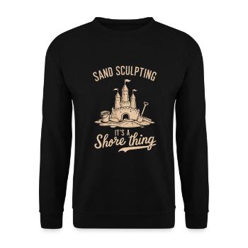 Kreative Sandburgen Kunst am Strand | Skulpturen - Unisex Pullover - Schwarz - Vorne - Alina (178cm) & Michal (187cm)