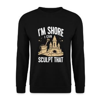 Kreative Sandburgen Kunst am Strand | Skulpturen - Unisex Pullover - Schwarz - Vorne - Alina (178cm) & Michal (187cm)