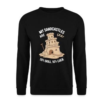Kreative Sandburgen Kunst am Strand | Skulpturen - Unisex Pullover - Schwarz - Vorne - Alina (178cm) & Michal (187cm)