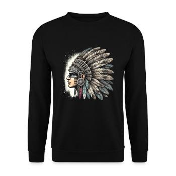 Aztec warrior with traditional - Unisex Sweatshirt - black - Front - Alina (178cm) & Michal (187cm)