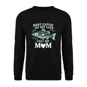 Angler-mama, Stolze Anglerin Und Outdoor-fischer - Unisex Pullover - Schwarz - Vorne - Alina (178cm) & Michal (187cm)