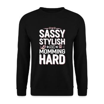 „cool Mom“, Lustige, Zuordenbare Elternschaft Und - Unisex Pullover - Schwarz - Vorne - Alina (178cm) & Michal (187cm)