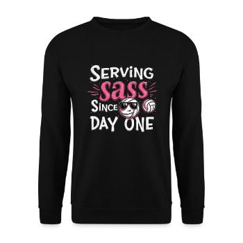 Volleyball Player And Fan Spike Serving - Unisex Sweatshirt - black - Front - Alina (178cm) & Michal (187cm)