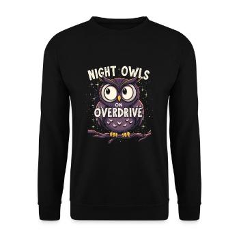 Funktioneller Sarkasmus-morgen Für Nachteulen - Unisex Pullover - Schwarz - Vorne - Alina (178cm) & Michal (187cm)