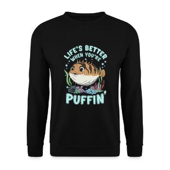 Kugelfisch-meereslebewesen-enthusiasten Quirky - Unisex Pullover - Schwarz - Vorne - Alina (178cm) & Michal (187cm)