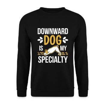 Doga Dog Yoga Haustier Wellness Achtsames Dehnen - Unisex Pullover - Schwarz - Vorne - Alina (178cm) & Michal (187cm)